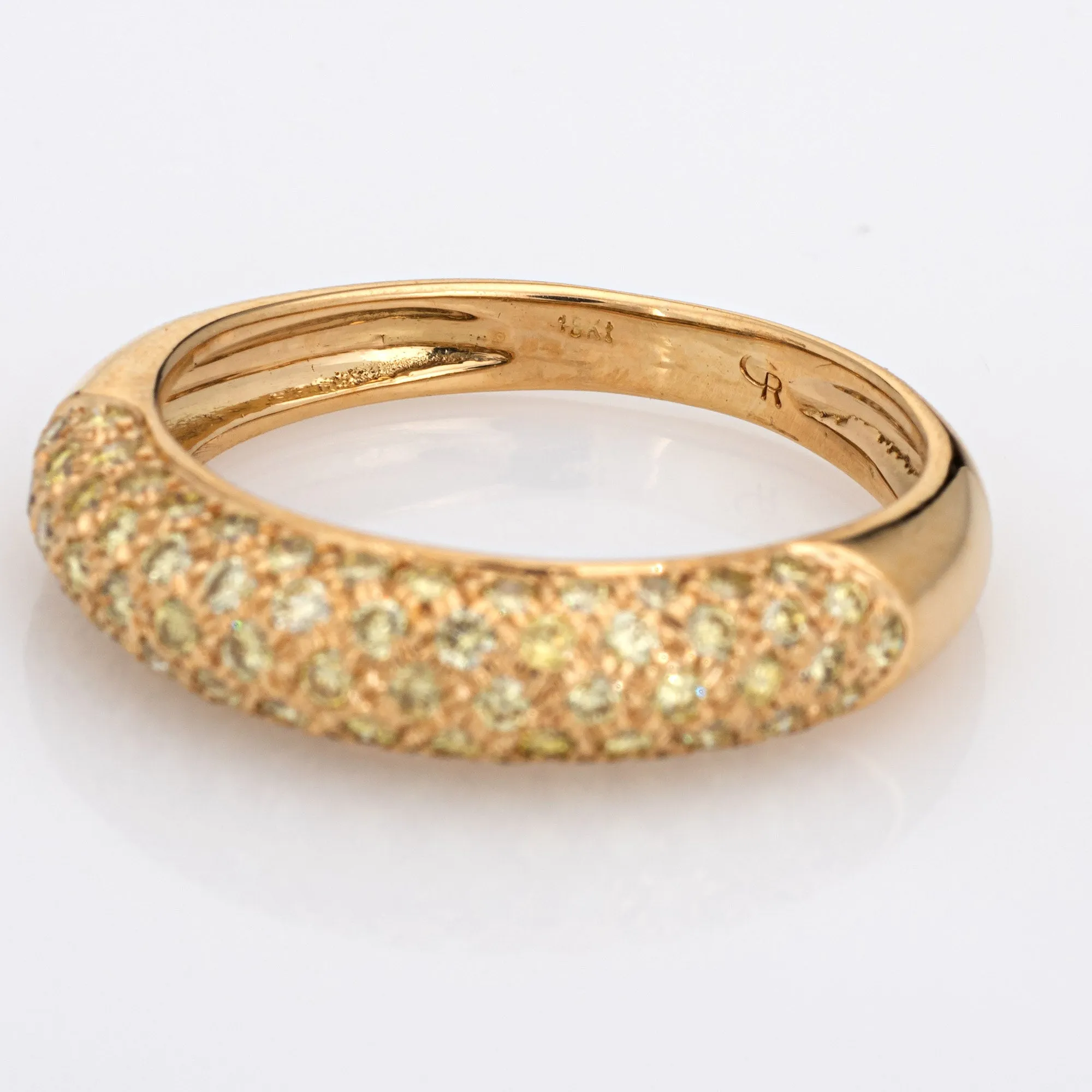 0.75ct Yellow Diamond Band Pave Set 18k Gold Sz 7.5 Ring Estate Fine Jewelry