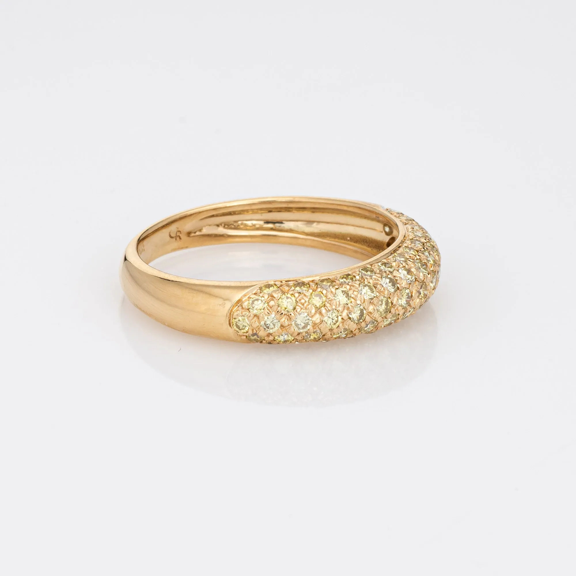 0.75ct Yellow Diamond Band Pave Set 18k Gold Sz 7.5 Ring Estate Fine Jewelry
