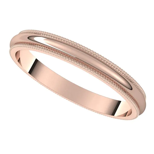 10K Rose Gold 2.5 mm Milgrain Half Round Wedding Band