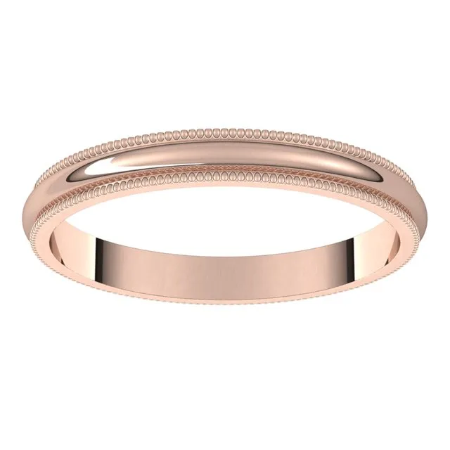 10K Rose Gold 2.5 mm Milgrain Half Round Wedding Band
