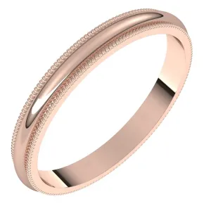 10K Rose Gold 2.5 mm Milgrain Half Round Wedding Band