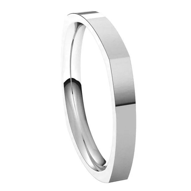 10K White Gold 2.5 mm Square Comfort Fit Wedding Band