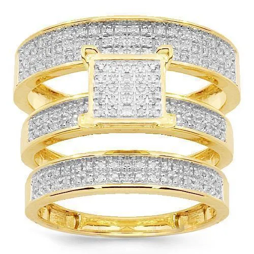 10K Yellow Solid Gold Diamond Wedding Ring Band Set 0.50 Ctw