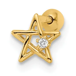 14k 18 Gauge CZ Star Labret Stud