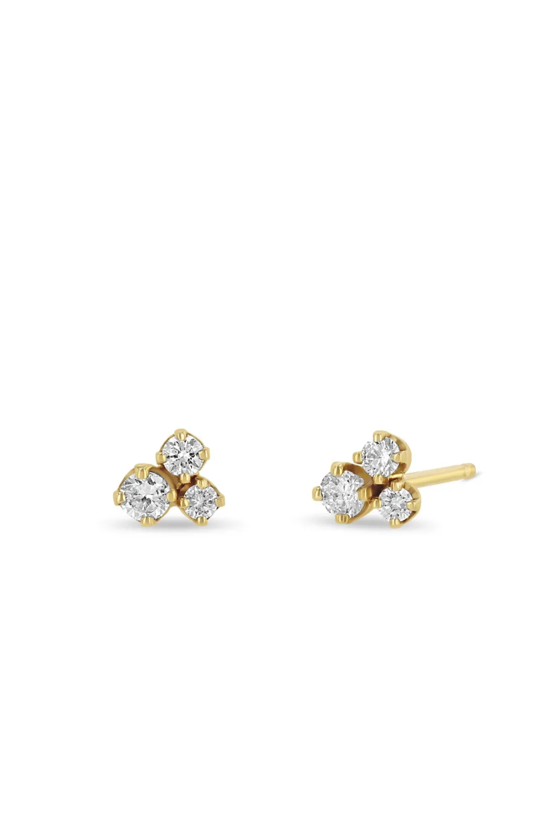14k 3 Mixed Prong Diamond Cluster Stud Earrings