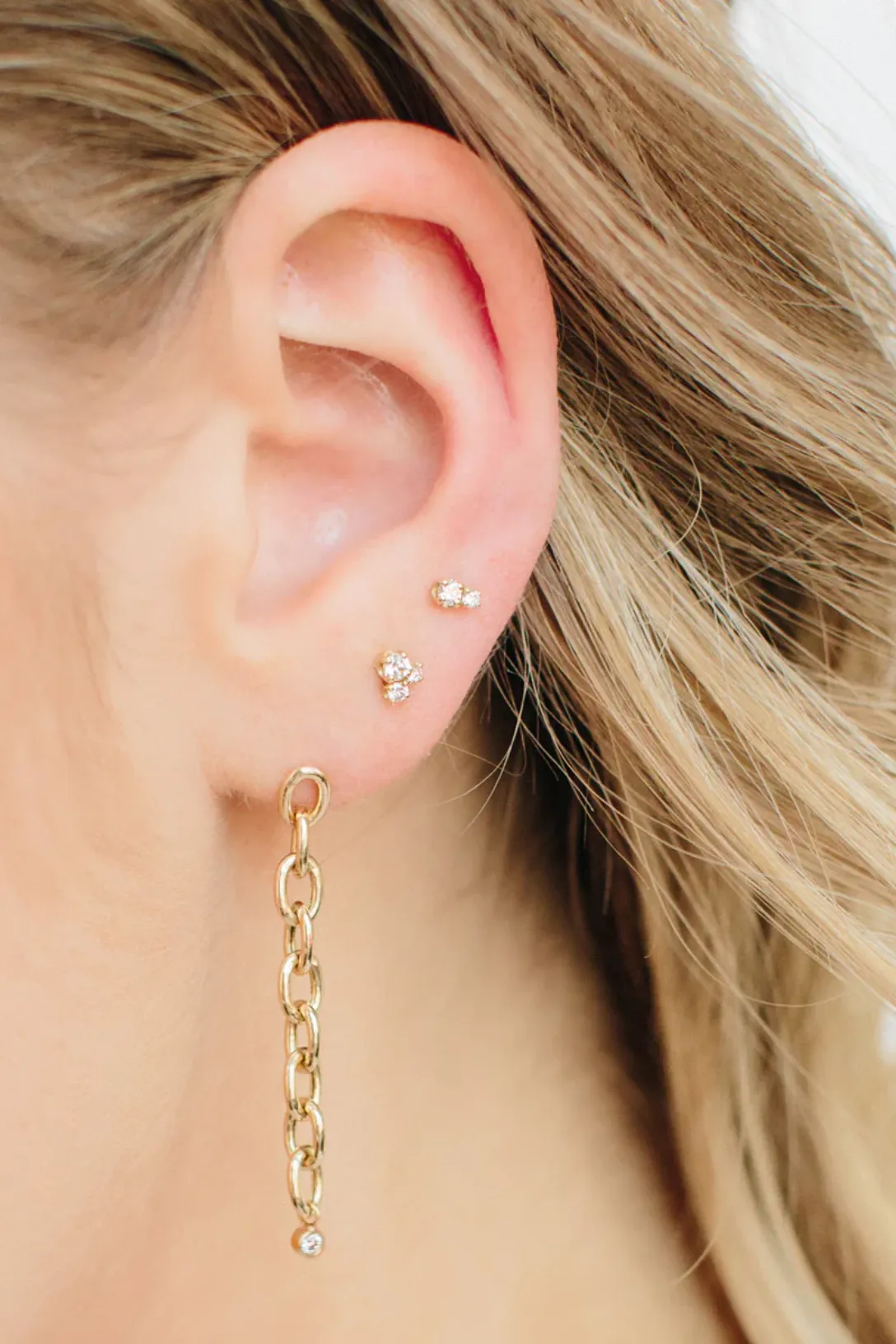14k 3 Mixed Prong Diamond Cluster Stud Earrings