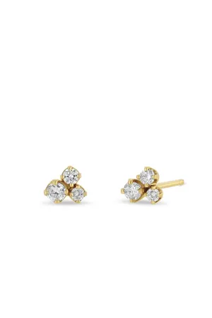 14k 3 Mixed Prong Diamond Cluster Stud Earrings