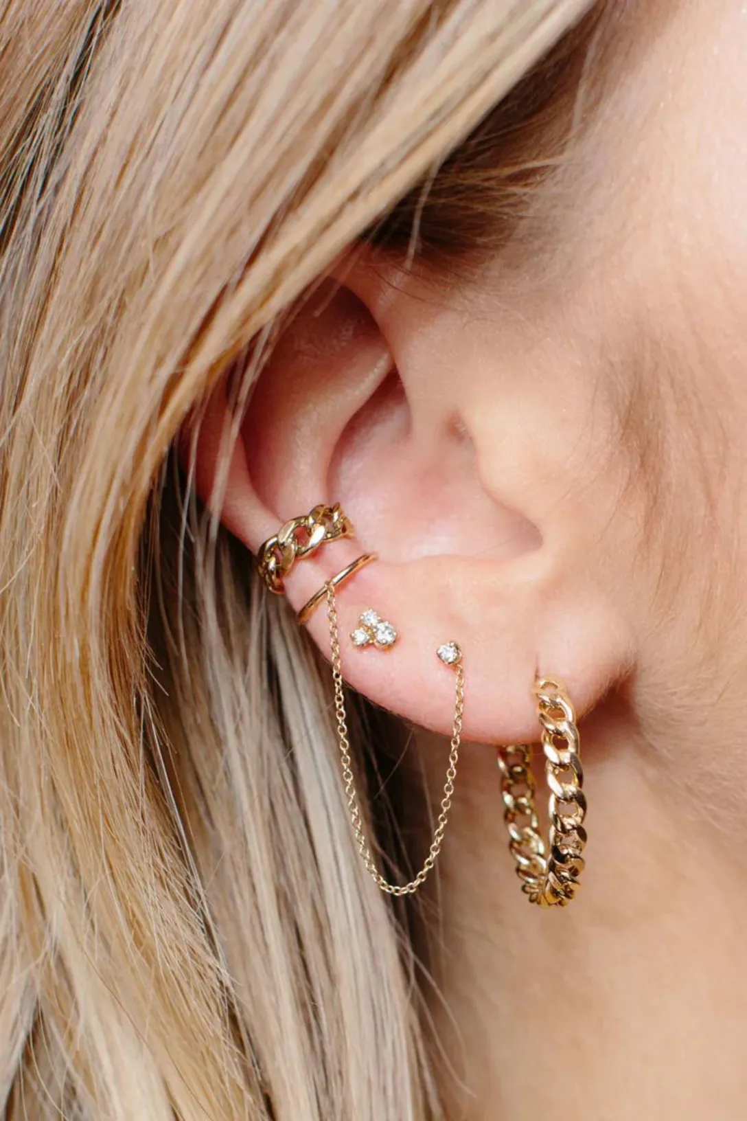 14k 3 Mixed Prong Diamond Cluster Stud Earrings