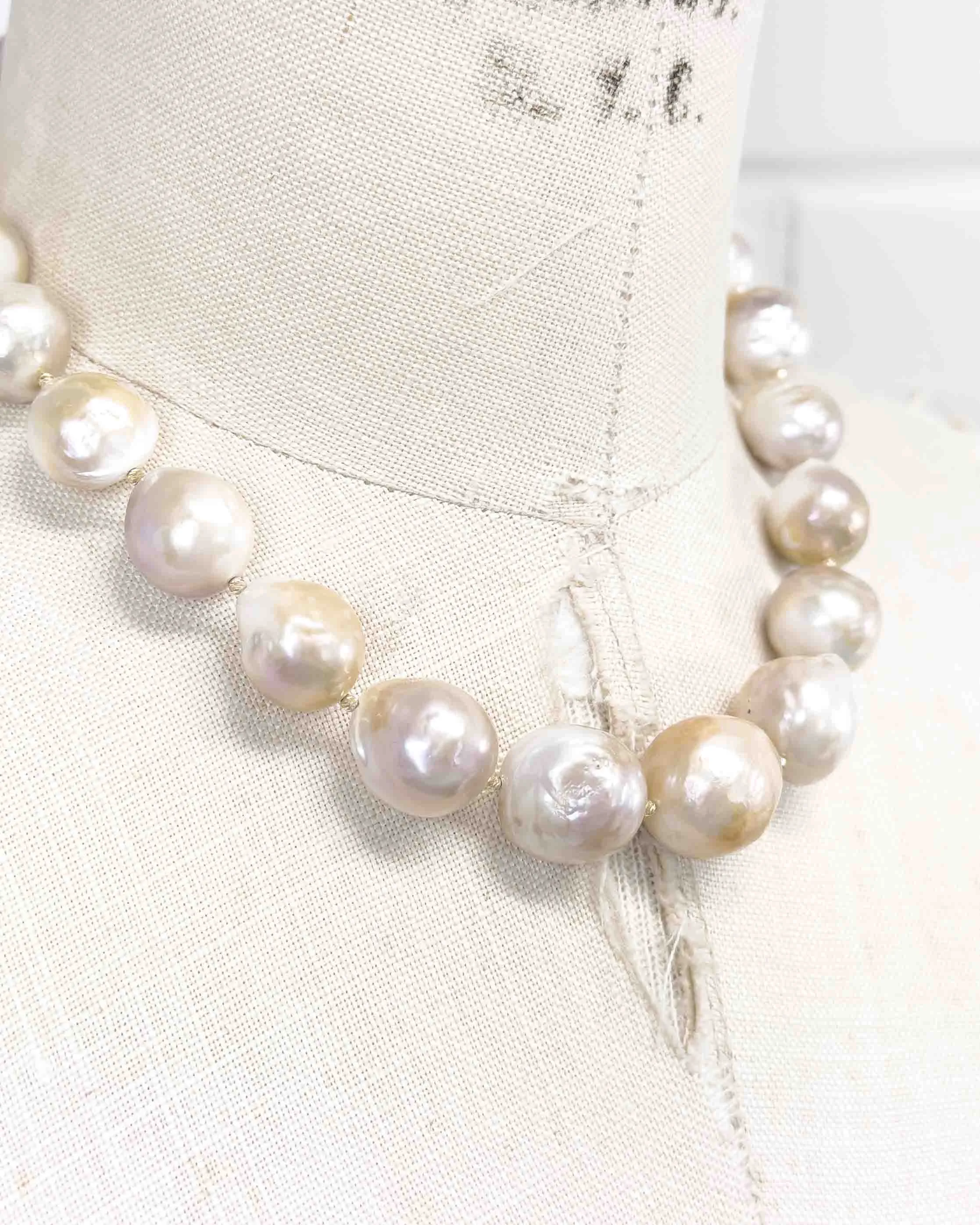 14k Gold Natural Baroque Pearl Statement Necklace