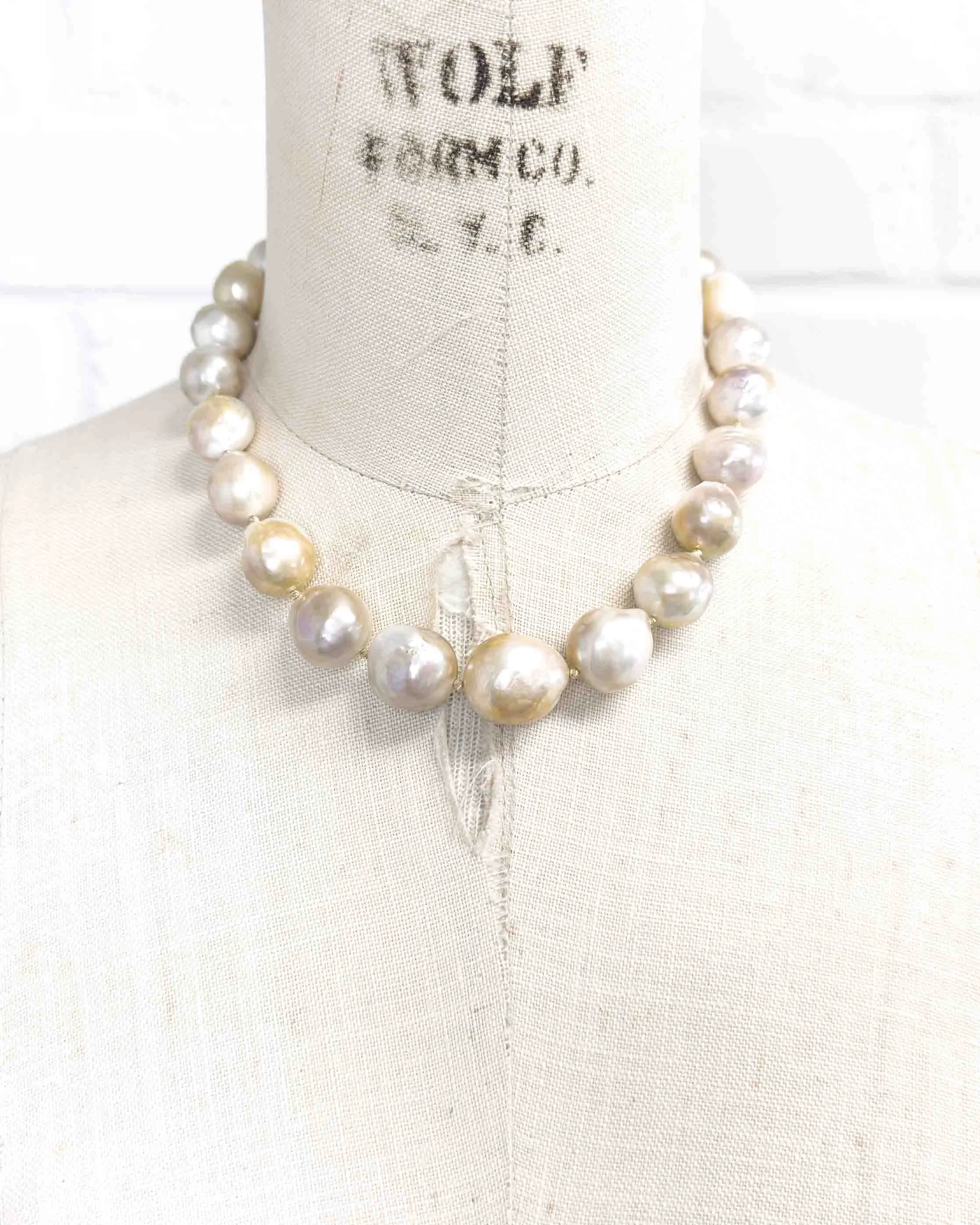 14k Gold Natural Baroque Pearl Statement Necklace