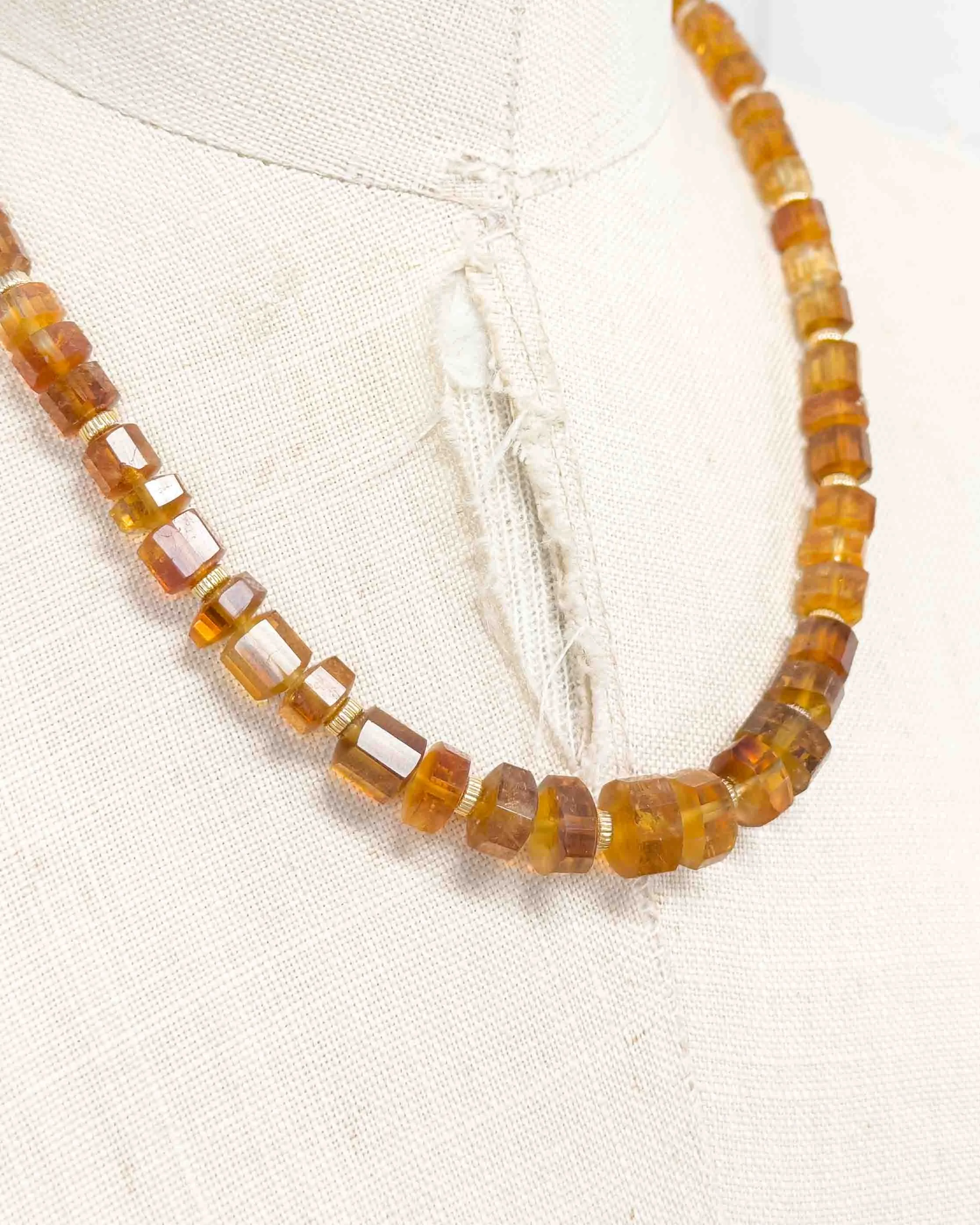 14k Gold Natural Brazilian Madeira Citrine Statement Necklace