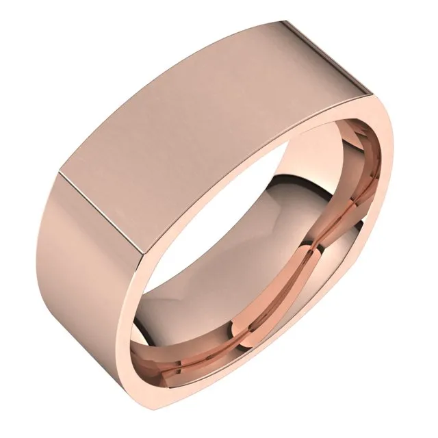14K Rose Gold 8 mm Square Comfort Fit Wedding Band