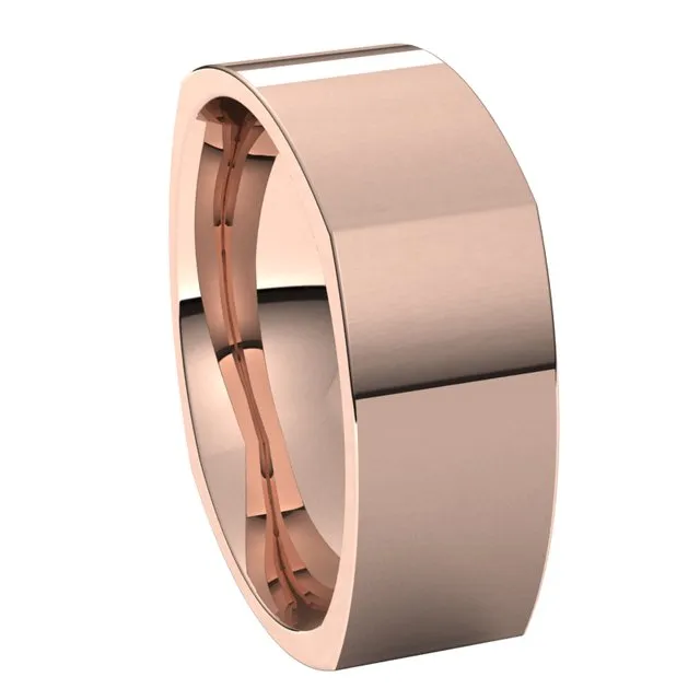 14K Rose Gold 8 mm Square Comfort Fit Wedding Band