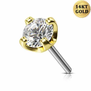 14K Solid Gold Colorful CZ Threadless Push Pin Conch Helix Labret Nose Stud