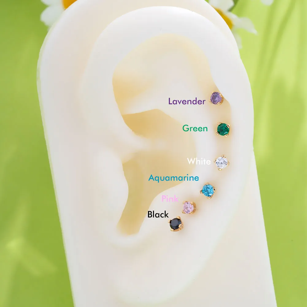 14K Solid Gold Colorful CZ Threadless Push Pin Conch Helix Labret Nose Stud
