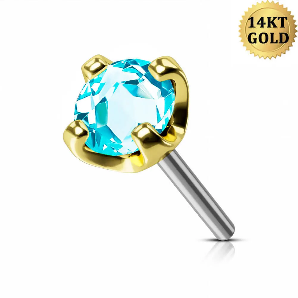 14K Solid Gold Colorful CZ Threadless Push Pin Conch Helix Labret Nose Stud