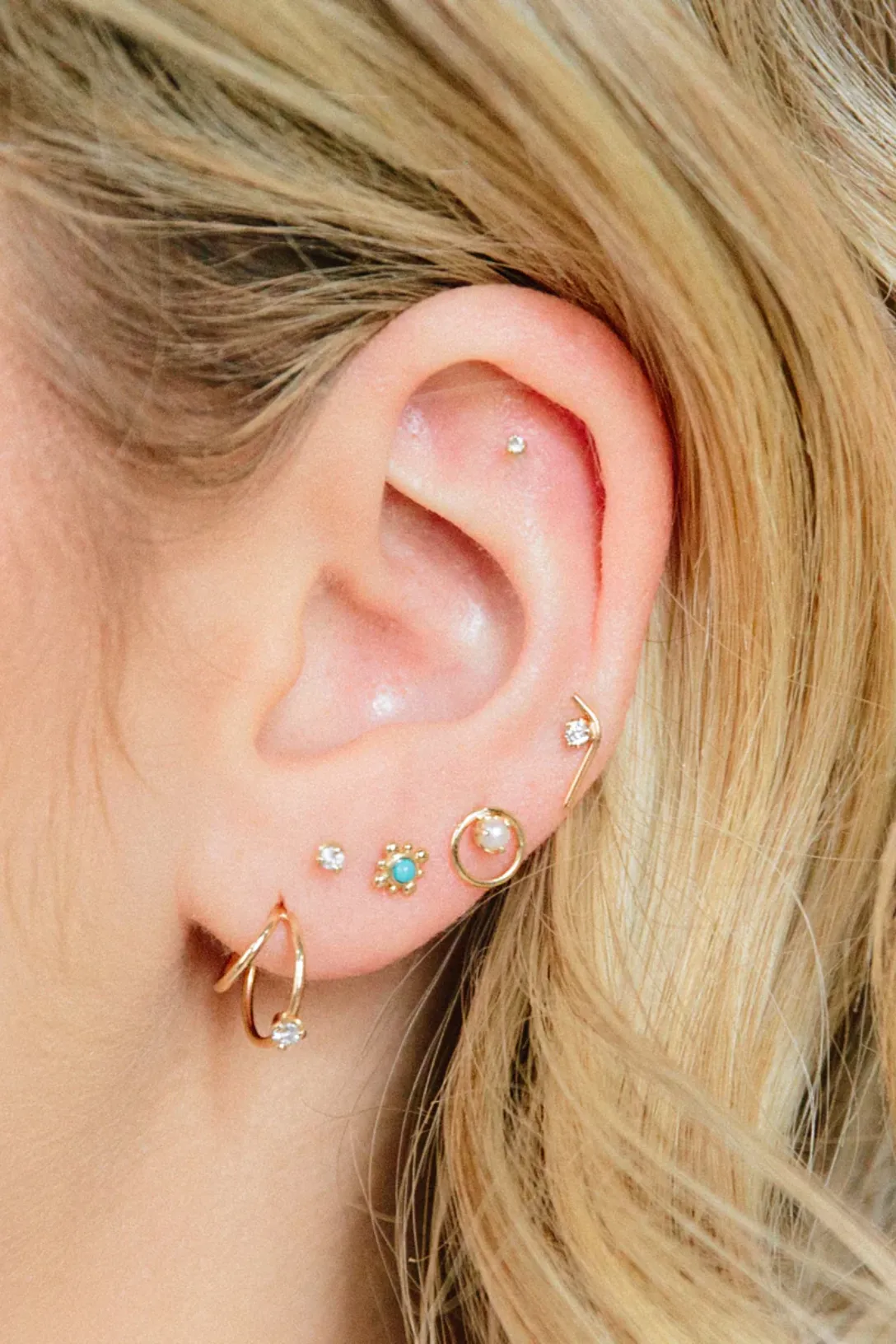 14k Tiny Bead Turquoise Starburst Stud Earrings