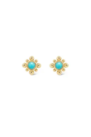 14k Tiny Bead Turquoise Starburst Stud Earrings
