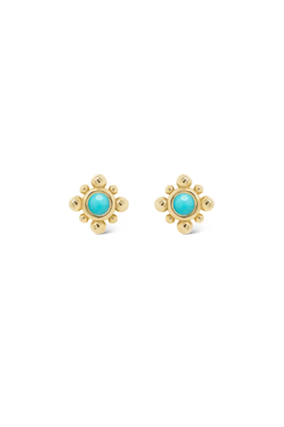 14k Tiny Bead Turquoise Starburst Stud Earrings