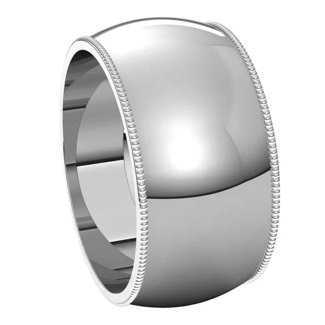 14K White Gold 10 mm Milgrain Half Round Wedding Band
