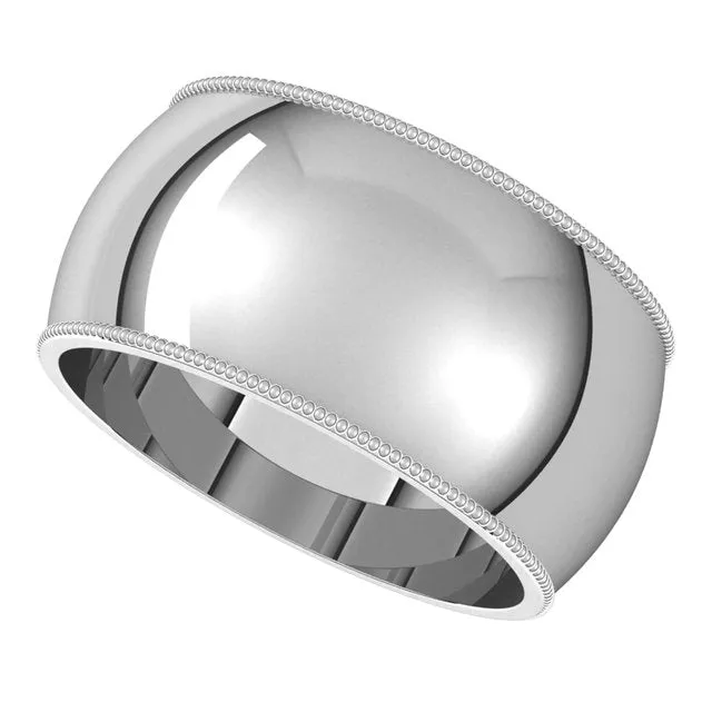 14K White Gold 10 mm Milgrain Half Round Wedding Band