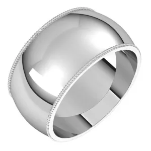 14K White Gold 10 mm Milgrain Half Round Wedding Band