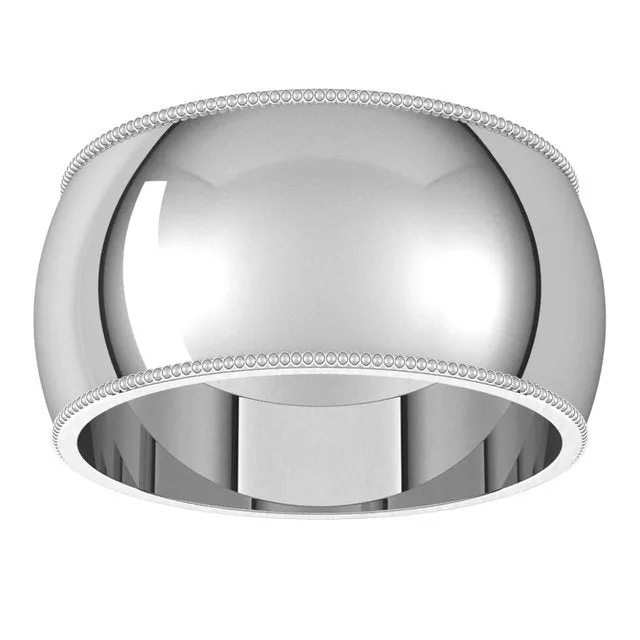 14K White Gold 10 mm Milgrain Half Round Wedding Band