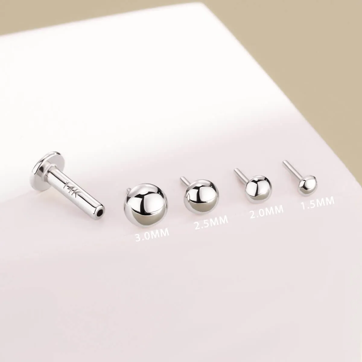 14K White Gold 16G Half Ball Push Pin Stud