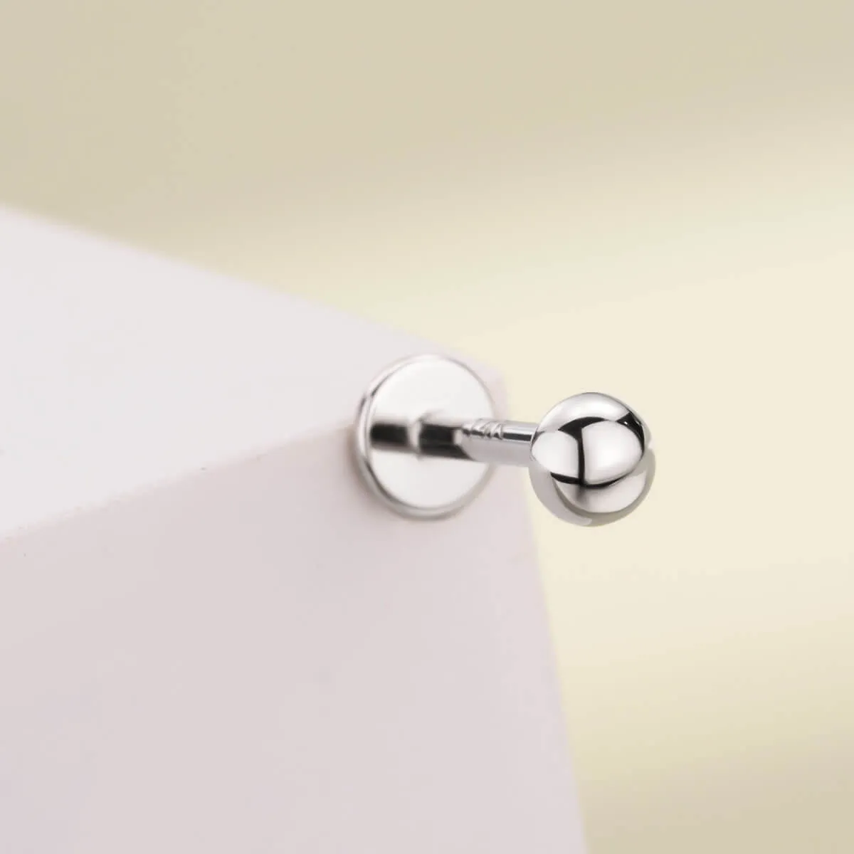 14K White Gold 16G Half Ball Push Pin Stud
