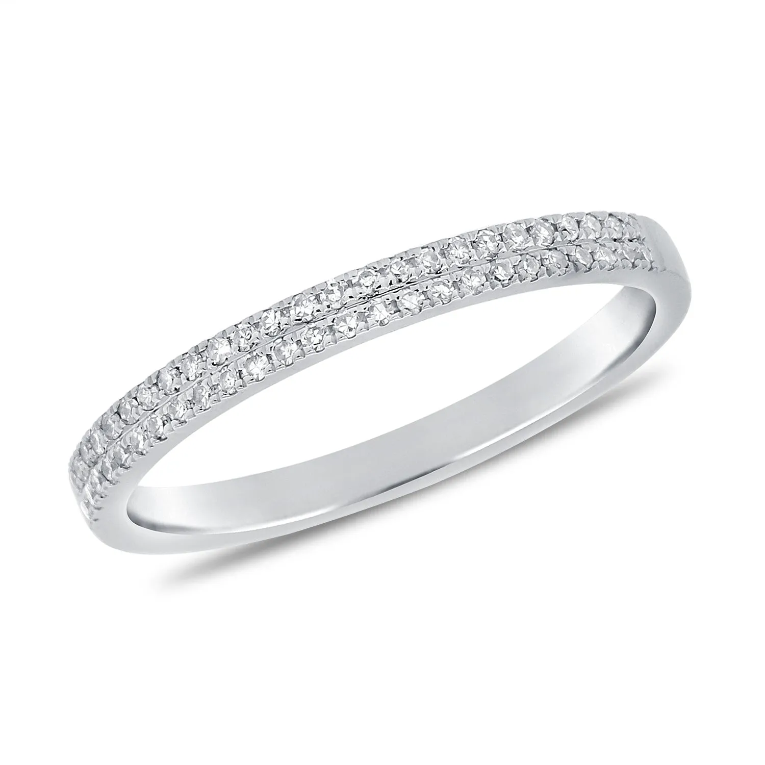 14K White Gold Diamond Border Double Row Band