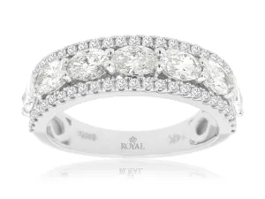 14K White Gold Oval and Round Diamond Wedding Band
