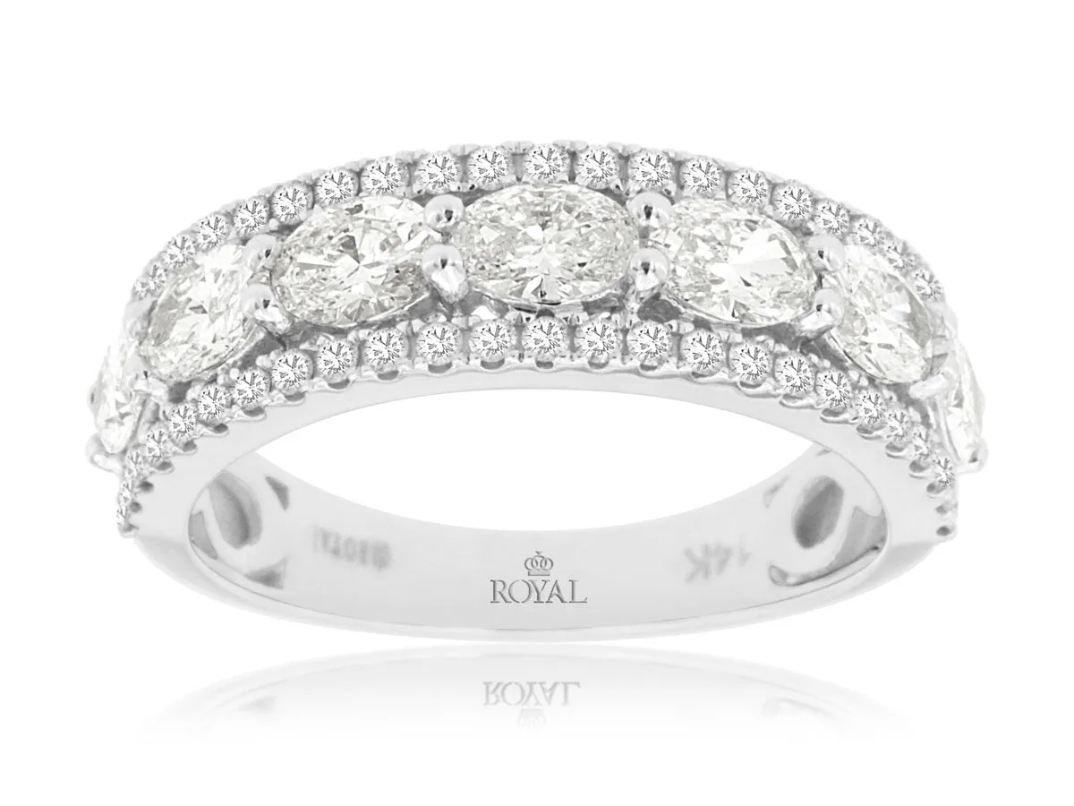 14K White Gold Oval and Round Diamond Wedding Band