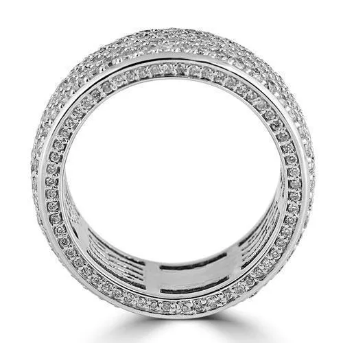14K White Solid Gold Large Mens Diamond Pave Eternity Ring Band 3.70 Ctw