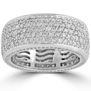 14K White Solid Gold Large Mens Diamond Pave Eternity Ring Band 3.70 Ctw
