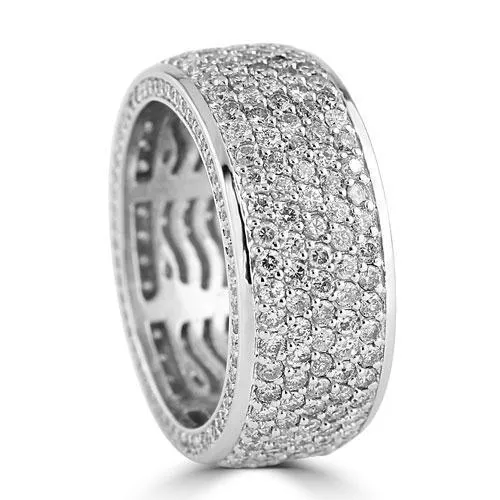 14K White Solid Gold Large Mens Diamond Pave Eternity Ring Band 3.70 Ctw