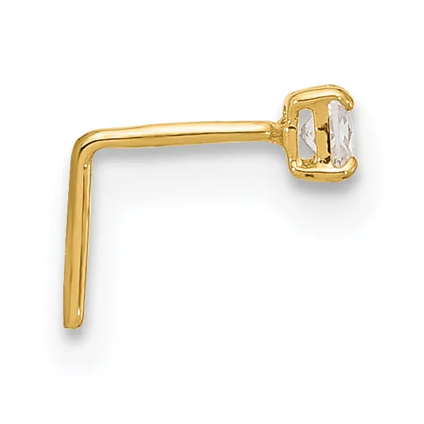 14k Yellow Gold  22 Gauge  2.5mm Square CZ Nose Stud