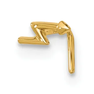 14k Yellow Gold  22 Gauge Lightning Bolt Nose Stud