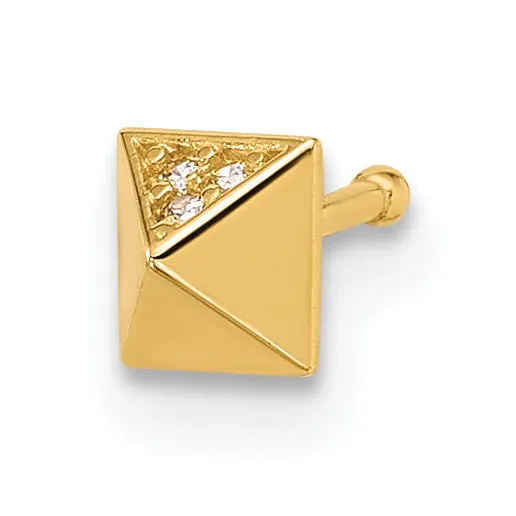 14k Yellow Gold  22 Gauge Polished CZ Nose Stud