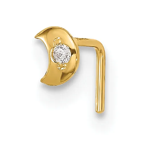 14k Yellow Gold  23 Gauge CZ Moon Nose Stud