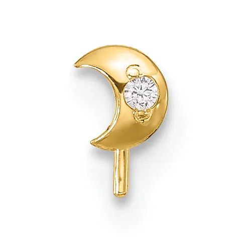 14k Yellow Gold  23 Gauge CZ Moon Nose Stud