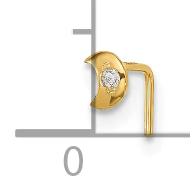 14k Yellow Gold  23 Gauge CZ Moon Nose Stud