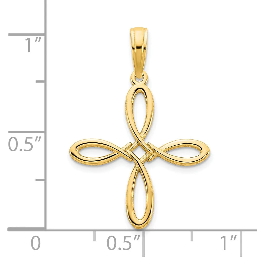 14k Yellow Gold Fancy Cross Trinity Design Charm Pendant