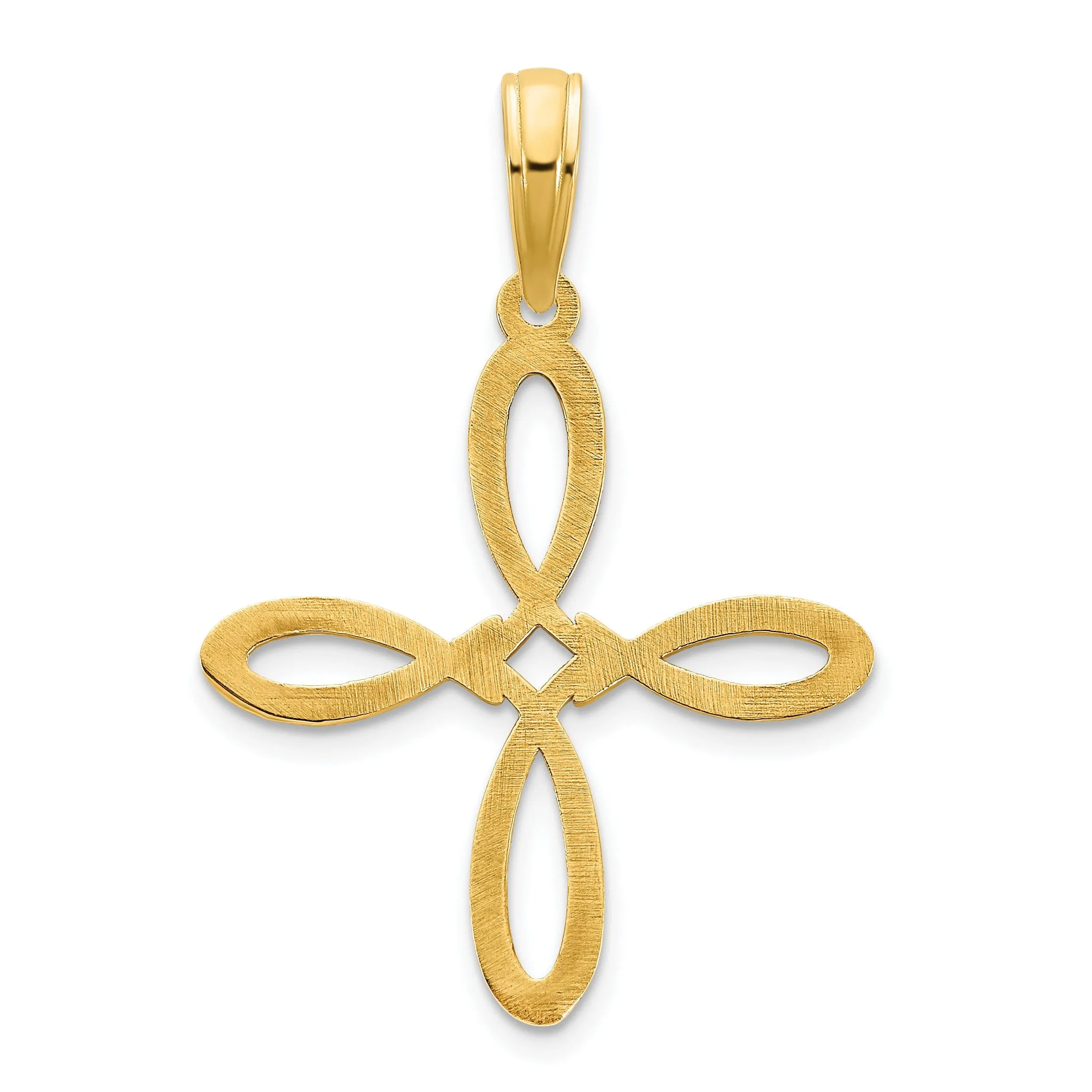 14k Yellow Gold Fancy Cross Trinity Design Charm Pendant