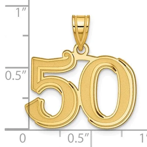 14k Yellow Gold Polished Etched Finish Number 50 Charm Pendant
