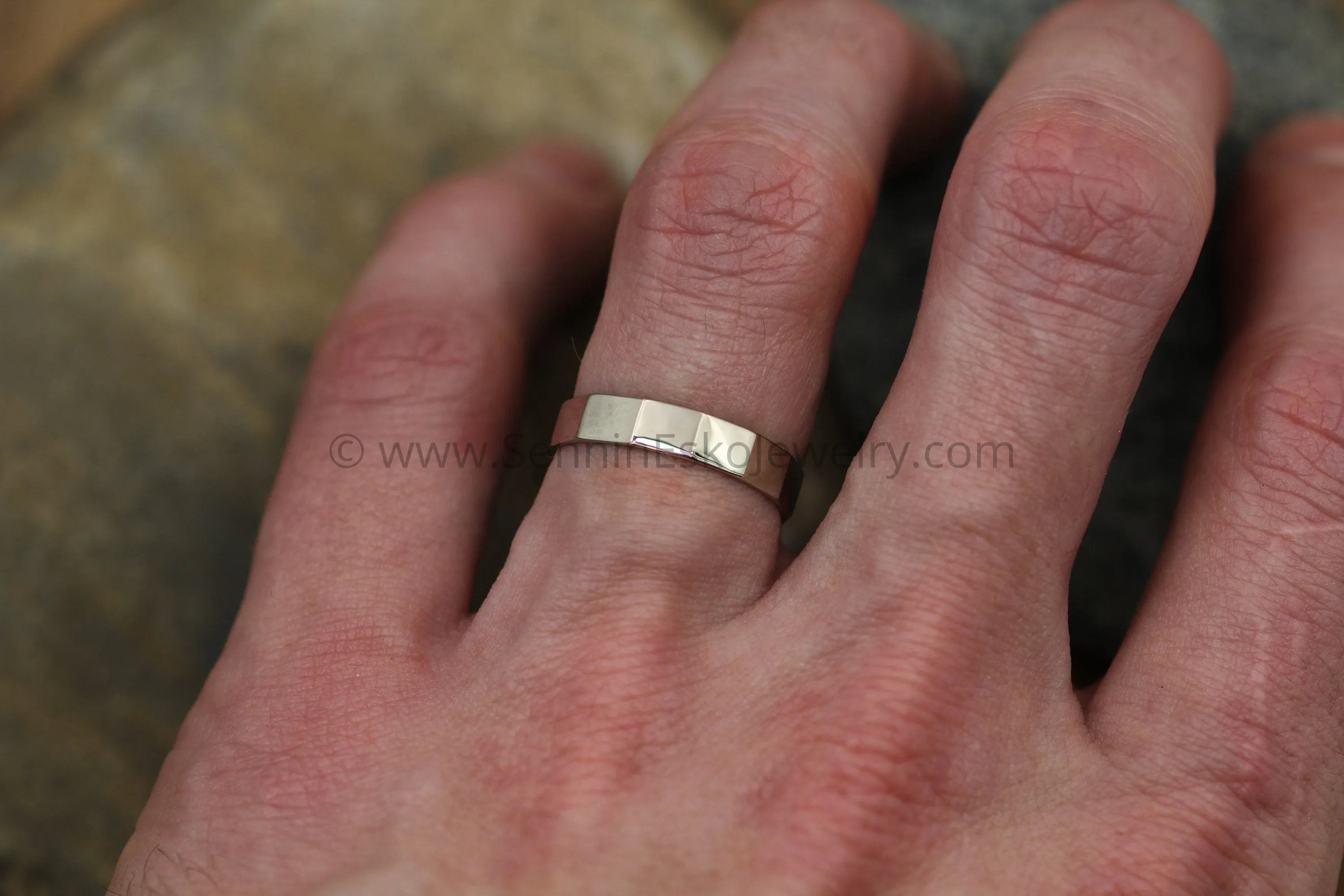 14kt White Gold 4x1mm Faceted Band - Glossy Finish