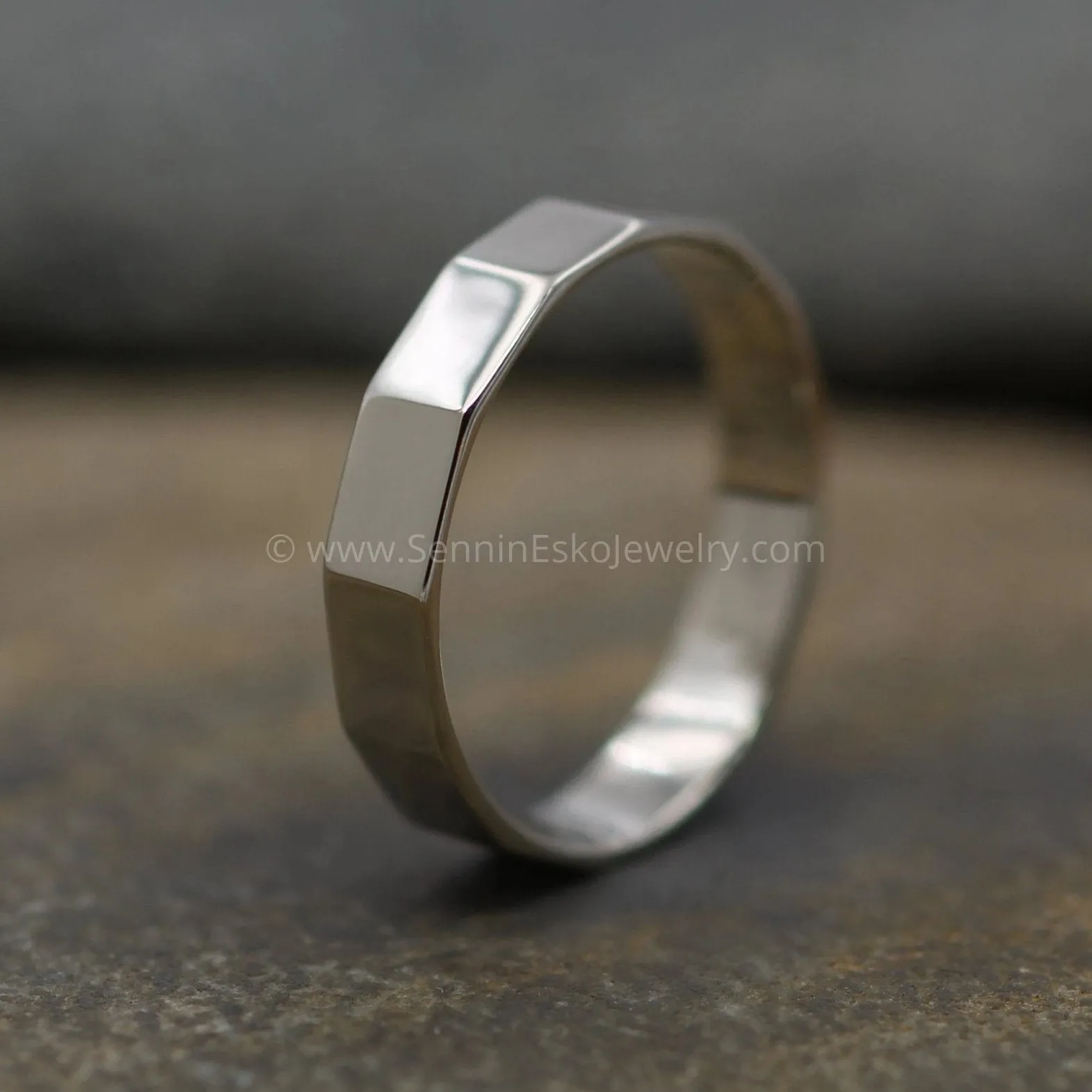14kt White Gold 4x1mm Faceted Band - Glossy Finish