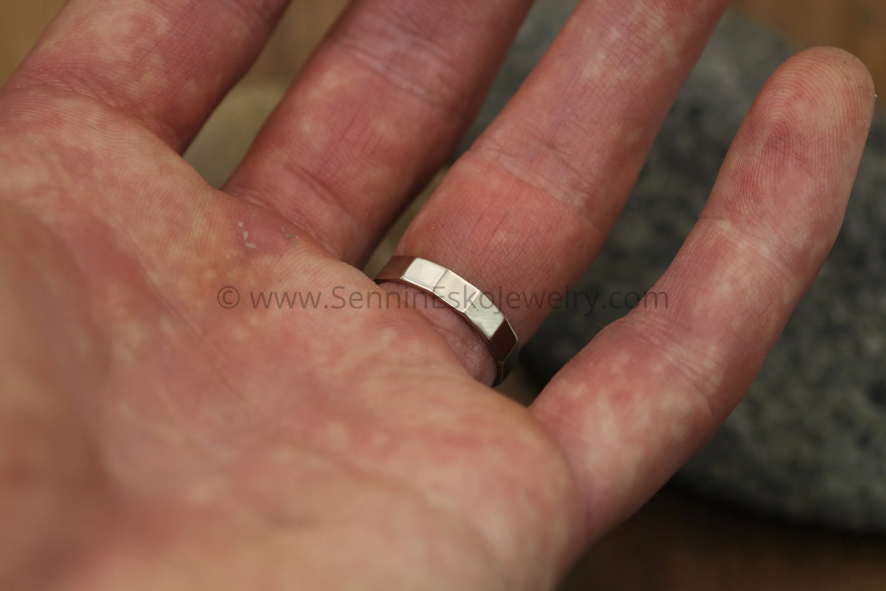 14kt White Gold 4x1mm Faceted Band - Glossy Finish