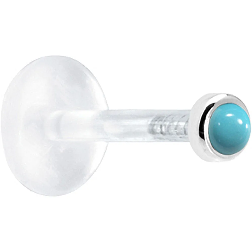 16 Gauge 1/4 Solid 14KT White Gold 2mm Genuine Turquoise Bioplast Tragus Earring Stud
