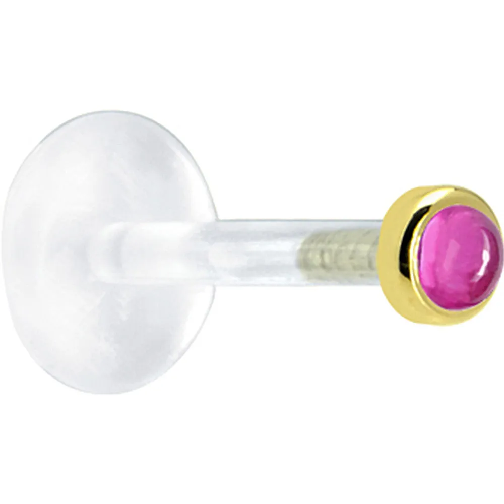 16 Gauge 5/16 Solid 14KT Yellow Gold 2mm Genuine Pink Tourmaline Bioplast Tragus Earring Stud