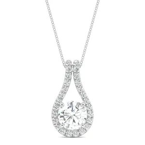 1.61 CTW DEW Round Moissanite Accented Drop Pendant in 14K White Gold